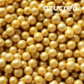 Perlas Oro Metalizadas Azucren 4 mm.90 gramos.