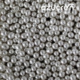 Perlas Plata Metalizada Azucren 4 mm. 90 gramos.