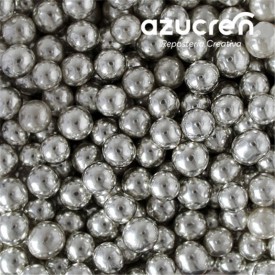 Perlas Plata Metalizada Azucren 6 mm. 90 gramos.