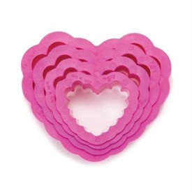 Set 4 Cortadores de Plástico con Forma de Corazón Rizado Decora